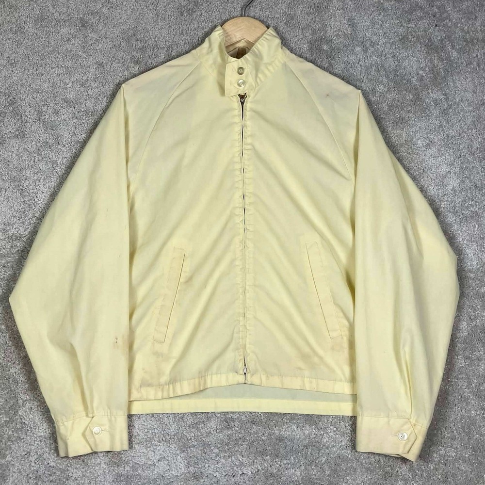 VTG 70s Montgomery Ward Mens Harrington Jacket Pale Yellow Zip Up Windbreaker M